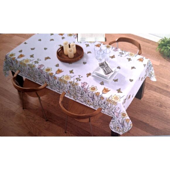 RACHEL ASHWELL Spring Easter Bunny Rabbit 60 x 120" Floral Tulips Tablecloth NEW - Picture 9 of 9